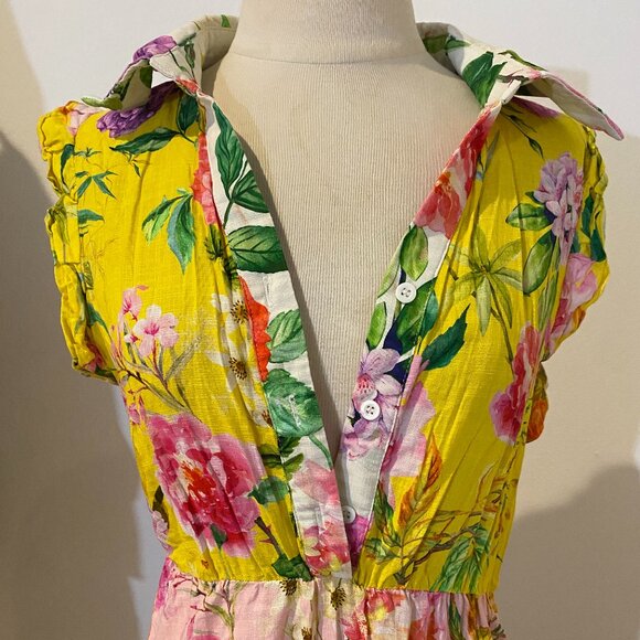 Floral flower collared button up ruffle sleeve Maxi Tea party dress - Picture 8 of 9